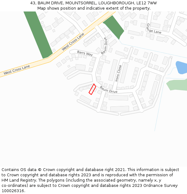 43, BAUM DRIVE, MOUNTSORREL, LOUGHBOROUGH, LE12 7WW: Location map and indicative extent of plot
