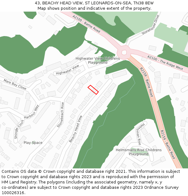 43, BEACHY HEAD VIEW, ST LEONARDS-ON-SEA, TN38 8EW: Location map and indicative extent of plot