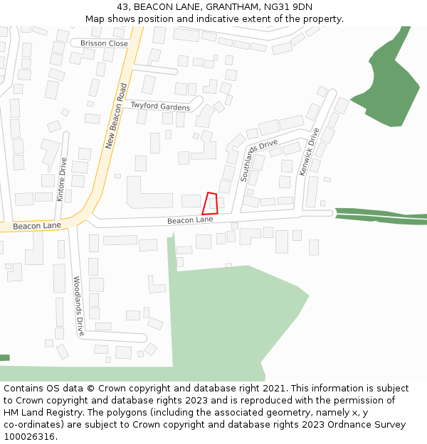 43, BEACON LANE, GRANTHAM, NG31 9DN: Location map and indicative extent of plot