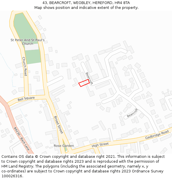 43, BEARCROFT, WEOBLEY, HEREFORD, HR4 8TA: Location map and indicative extent of plot