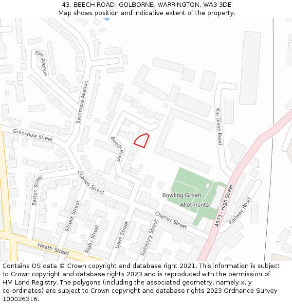 43, BEECH ROAD, GOLBORNE, WARRINGTON, WA3 3DE: Location map and indicative extent of plot