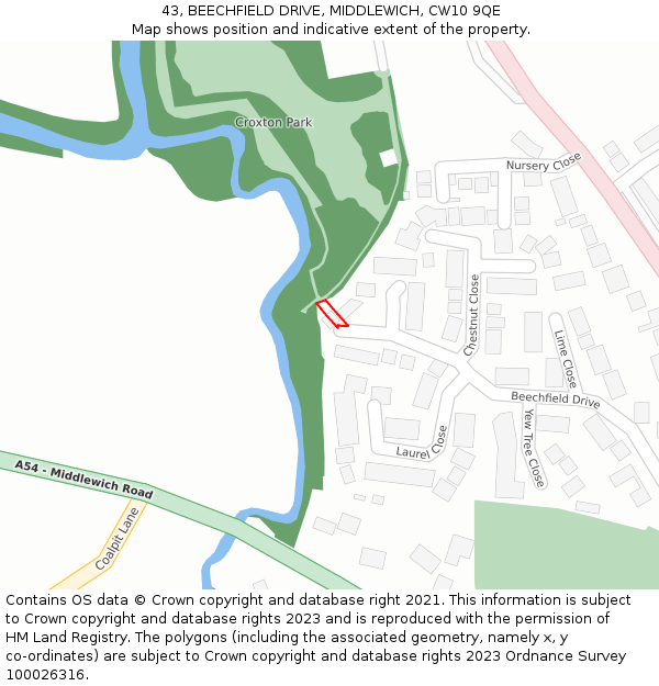 43, BEECHFIELD DRIVE, MIDDLEWICH, CW10 9QE: Location map and indicative extent of plot