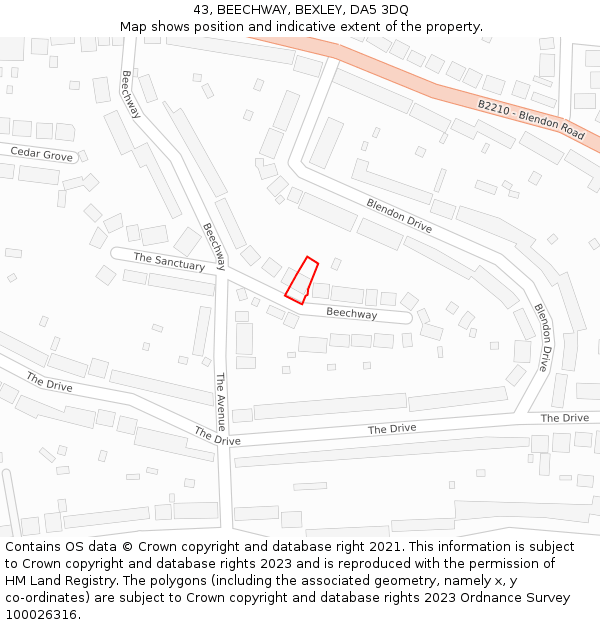 43, BEECHWAY, BEXLEY, DA5 3DQ: Location map and indicative extent of plot