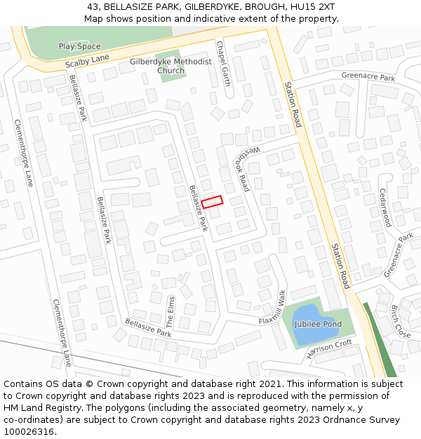 43, BELLASIZE PARK, GILBERDYKE, BROUGH, HU15 2XT: Location map and indicative extent of plot