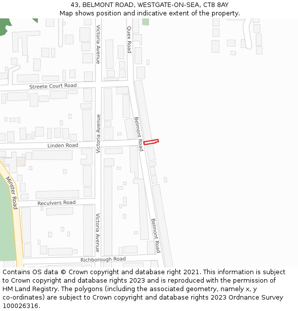 43, BELMONT ROAD, WESTGATE-ON-SEA, CT8 8AY: Location map and indicative extent of plot