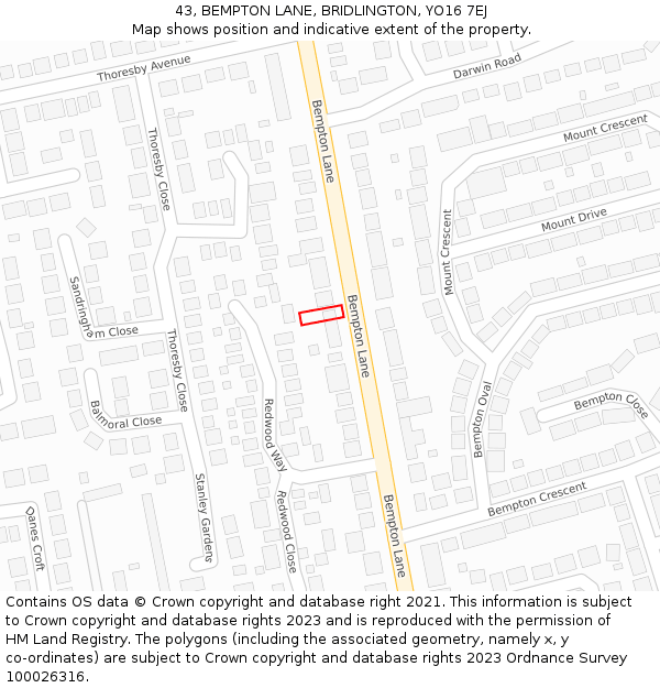 43, BEMPTON LANE, BRIDLINGTON, YO16 7EJ: Location map and indicative extent of plot