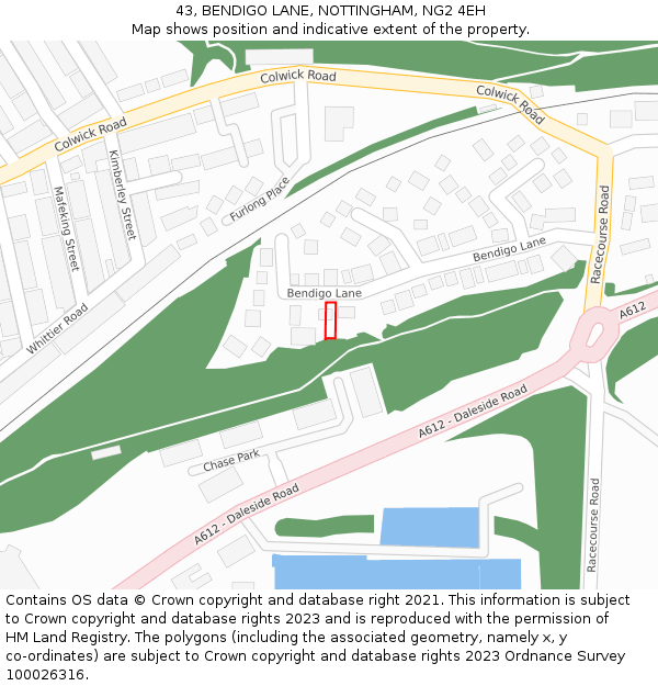 43, BENDIGO LANE, NOTTINGHAM, NG2 4EH: Location map and indicative extent of plot