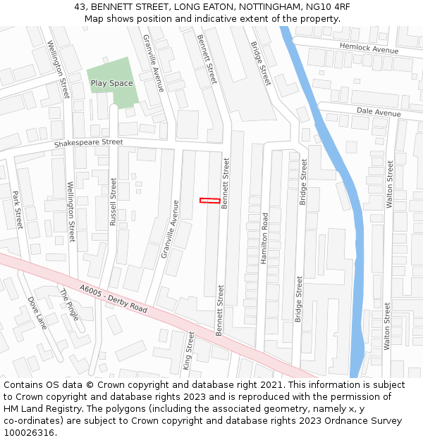 43, BENNETT STREET, LONG EATON, NOTTINGHAM, NG10 4RF: Location map and indicative extent of plot