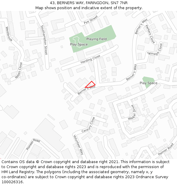 43, BERNERS WAY, FARINGDON, SN7 7NR: Location map and indicative extent of plot