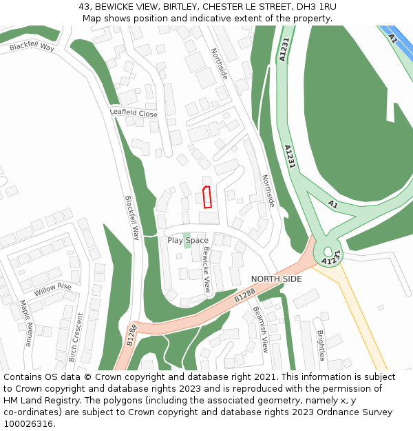 43, BEWICKE VIEW, BIRTLEY, CHESTER LE STREET, DH3 1RU: Location map and indicative extent of plot