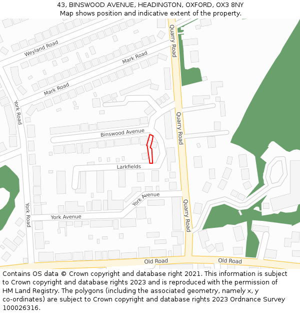 43, BINSWOOD AVENUE, HEADINGTON, OXFORD, OX3 8NY: Location map and indicative extent of plot