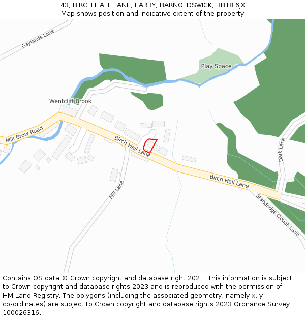 43, BIRCH HALL LANE, EARBY, BARNOLDSWICK, BB18 6JX: Location map and indicative extent of plot