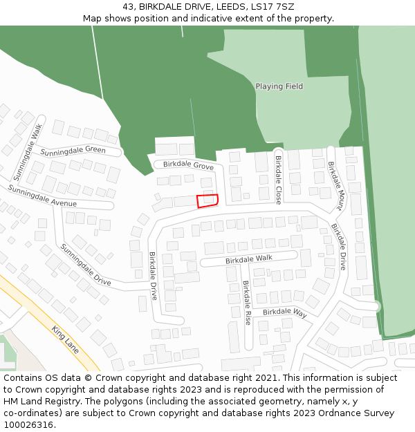 43, BIRKDALE DRIVE, LEEDS, LS17 7SZ: Location map and indicative extent of plot