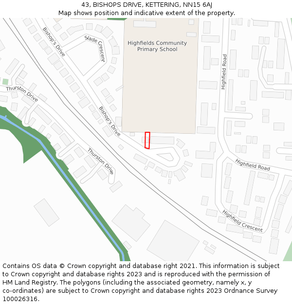 43, BISHOPS DRIVE, KETTERING, NN15 6AJ: Location map and indicative extent of plot