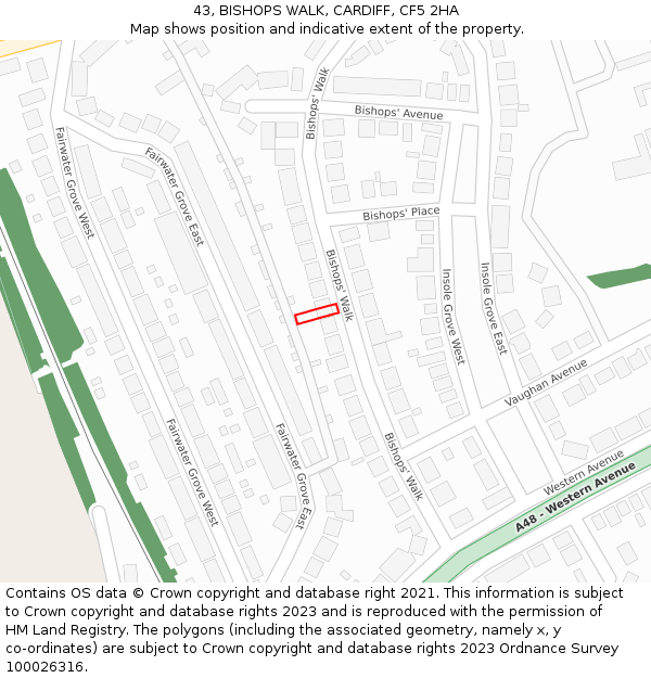 43, BISHOPS WALK, CARDIFF, CF5 2HA: Location map and indicative extent of plot