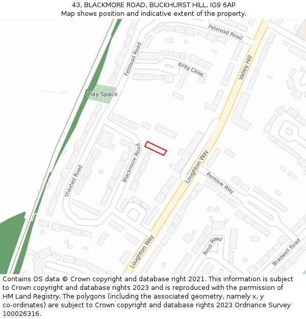 43, BLACKMORE ROAD, BUCKHURST HILL, IG9 6AP: Location map and indicative extent of plot