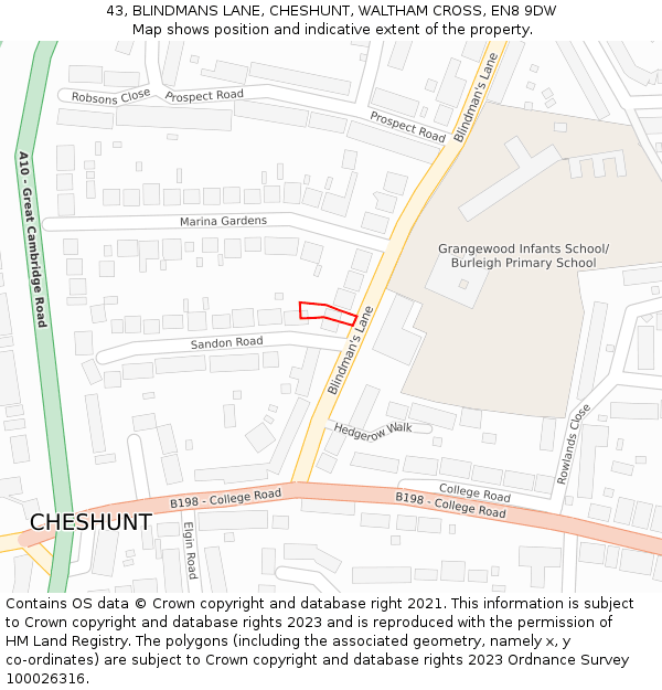 43, BLINDMANS LANE, CHESHUNT, WALTHAM CROSS, EN8 9DW: Location map and indicative extent of plot