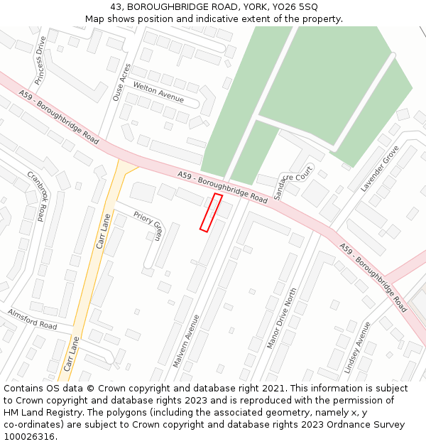 43, BOROUGHBRIDGE ROAD, YORK, YO26 5SQ: Location map and indicative extent of plot