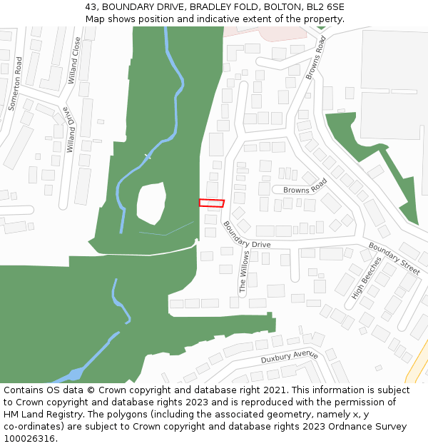 43, BOUNDARY DRIVE, BRADLEY FOLD, BOLTON, BL2 6SE: Location map and indicative extent of plot