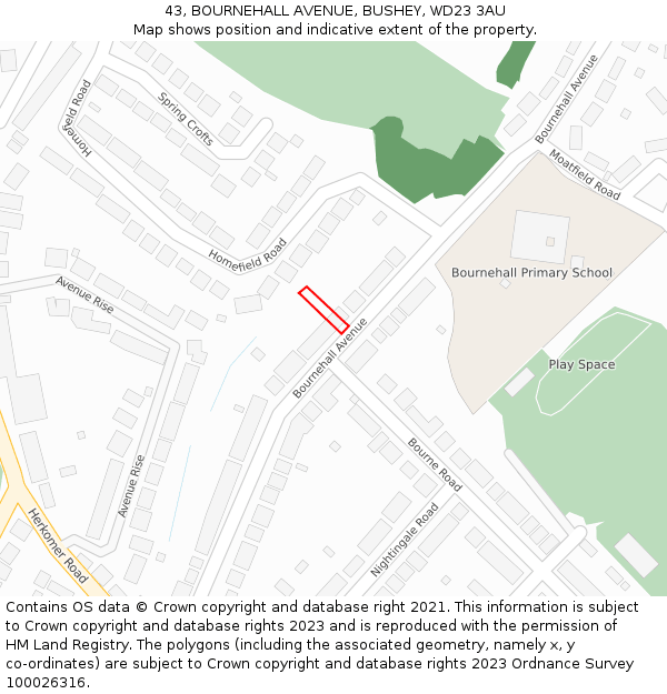 43, BOURNEHALL AVENUE, BUSHEY, WD23 3AU: Location map and indicative extent of plot