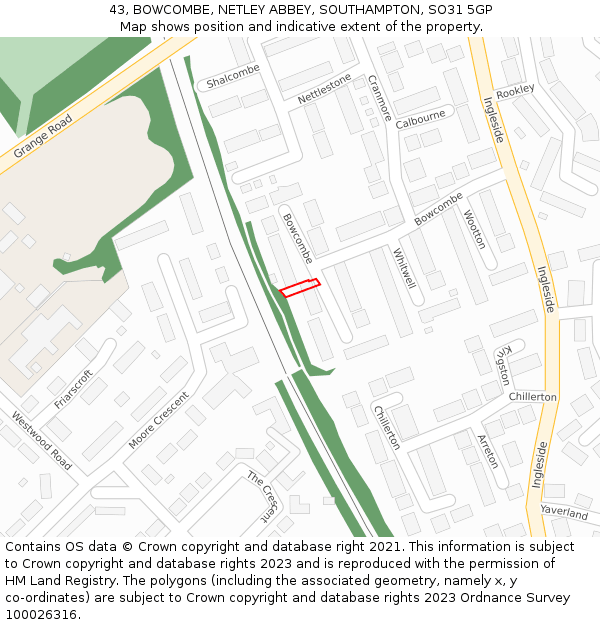 43, BOWCOMBE, NETLEY ABBEY, SOUTHAMPTON, SO31 5GP: Location map and indicative extent of plot