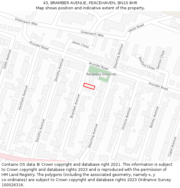 43, BRAMBER AVENUE, PEACEHAVEN, BN10 8HR: Location map and indicative extent of plot