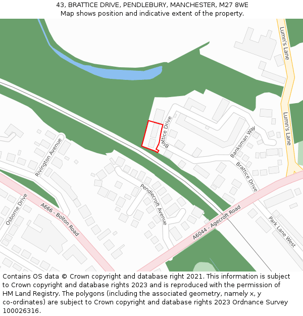 43, BRATTICE DRIVE, PENDLEBURY, MANCHESTER, M27 8WE: Location map and indicative extent of plot