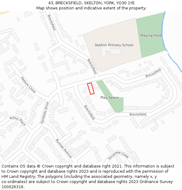 43, BRECKSFIELD, SKELTON, YORK, YO30 1YE: Location map and indicative extent of plot