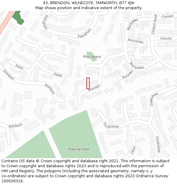 43, BRENDON, WILNECOTE, TAMWORTH, B77 4JW: Location map and indicative extent of plot