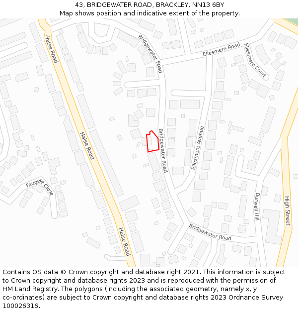 43, BRIDGEWATER ROAD, BRACKLEY, NN13 6BY: Location map and indicative extent of plot