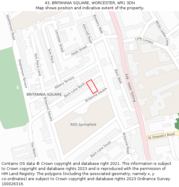 43, BRITANNIA SQUARE, WORCESTER, WR1 3DN: Location map and indicative extent of plot