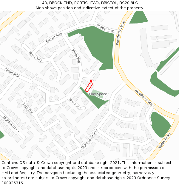 43, BROCK END, PORTISHEAD, BRISTOL, BS20 8LS: Location map and indicative extent of plot