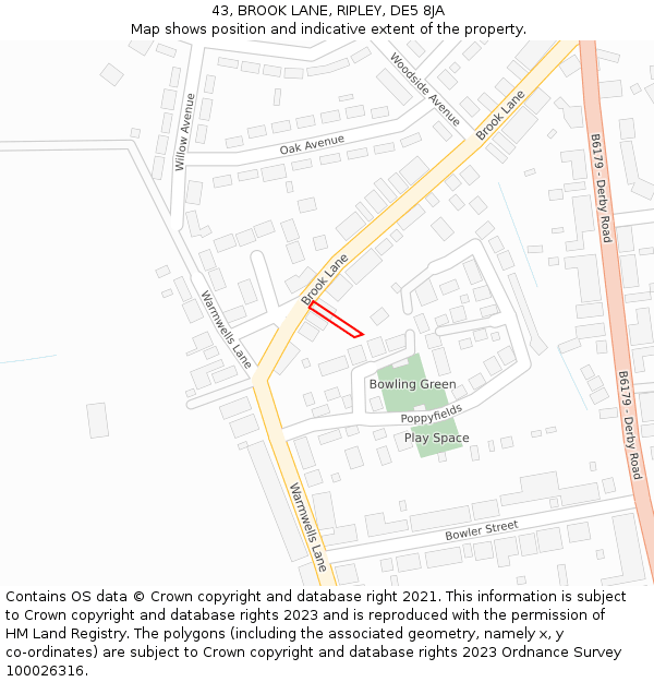 43, BROOK LANE, RIPLEY, DE5 8JA: Location map and indicative extent of plot