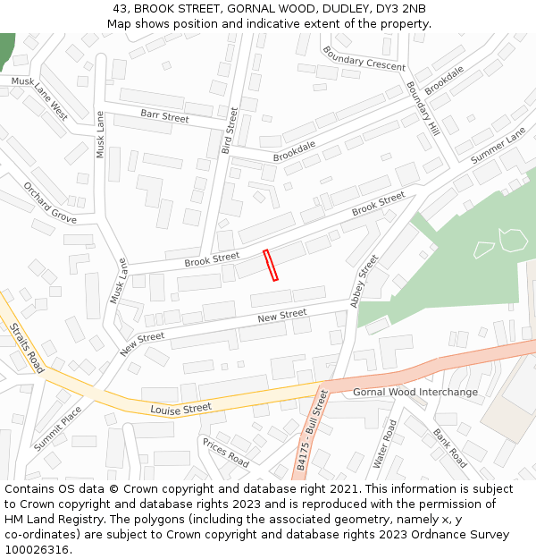 43, BROOK STREET, GORNAL WOOD, DUDLEY, DY3 2NB: Location map and indicative extent of plot