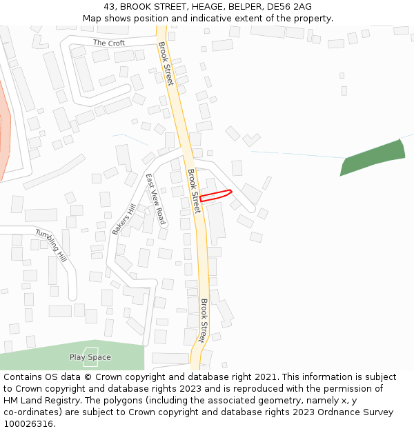 43, BROOK STREET, HEAGE, BELPER, DE56 2AG: Location map and indicative extent of plot