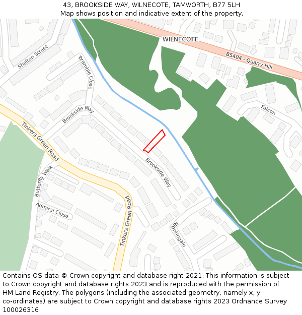 43, BROOKSIDE WAY, WILNECOTE, TAMWORTH, B77 5LH: Location map and indicative extent of plot