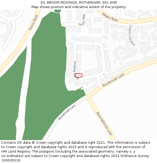 43, BROOM RIDDINGS, ROTHERHAM, S61 4NR: Location map and indicative extent of plot