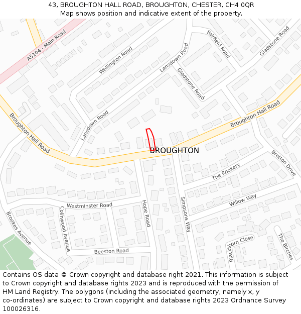 43, BROUGHTON HALL ROAD, BROUGHTON, CHESTER, CH4 0QR: Location map and indicative extent of plot