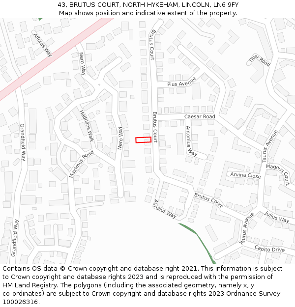 43, BRUTUS COURT, NORTH HYKEHAM, LINCOLN, LN6 9FY: Location map and indicative extent of plot