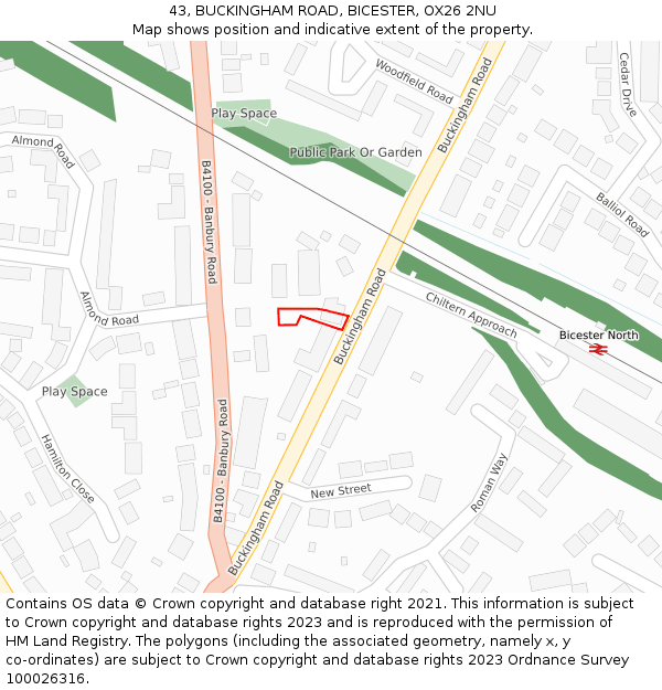 43, BUCKINGHAM ROAD, BICESTER, OX26 2NU: Location map and indicative extent of plot