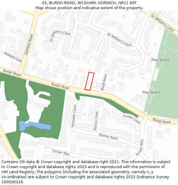 43, BURGH ROAD, AYLSHAM, NORWICH, NR11 6AT: Location map and indicative extent of plot