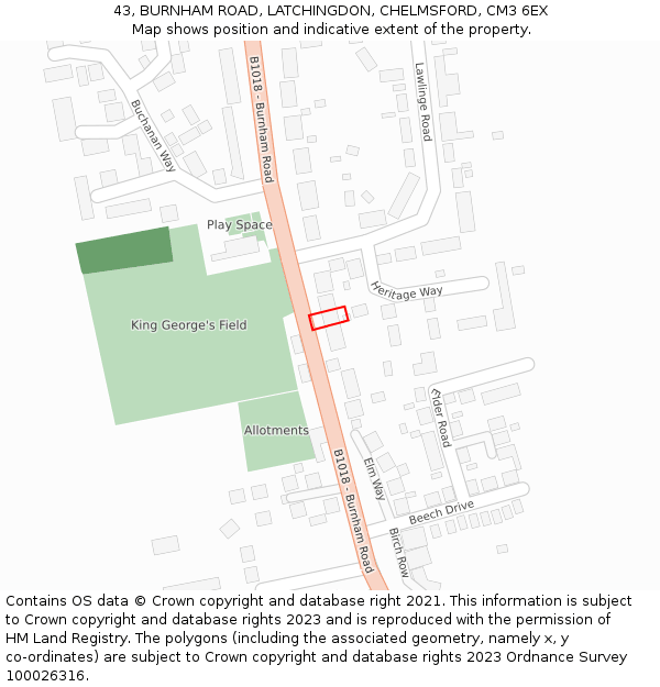 43, BURNHAM ROAD, LATCHINGDON, CHELMSFORD, CM3 6EX: Location map and indicative extent of plot