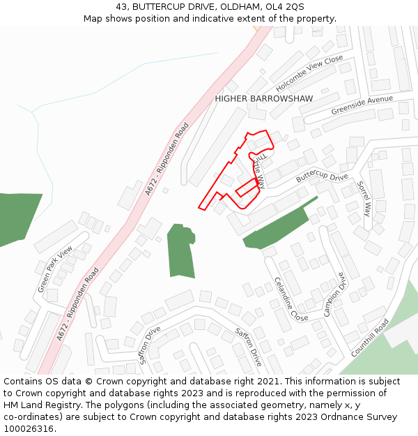 43, BUTTERCUP DRIVE, OLDHAM, OL4 2QS: Location map and indicative extent of plot