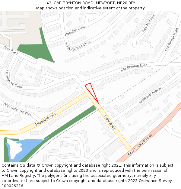 43, CAE BRYNTON ROAD, NEWPORT, NP20 3FY: Location map and indicative extent of plot