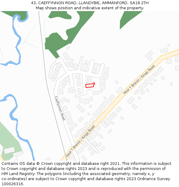 43, CAEFFYNNON ROAD, LLANDYBIE, AMMANFORD, SA18 2TH: Location map and indicative extent of plot