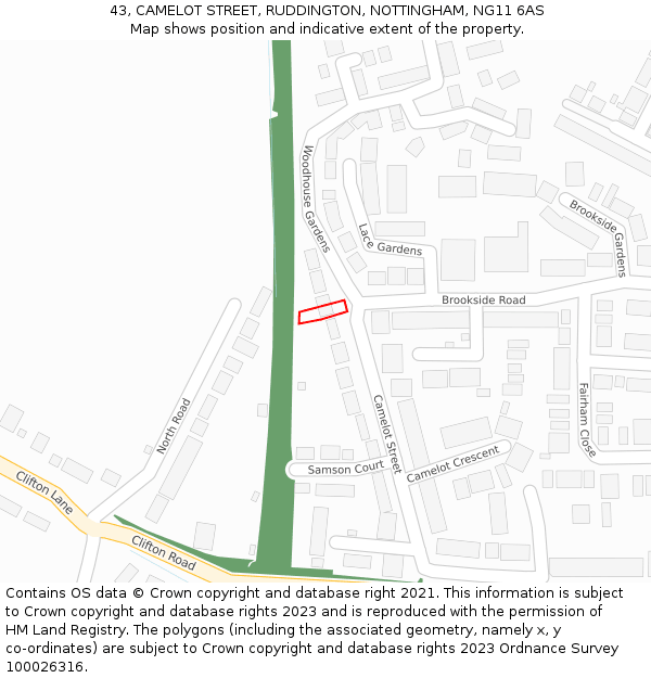 43, CAMELOT STREET, RUDDINGTON, NOTTINGHAM, NG11 6AS: Location map and indicative extent of plot