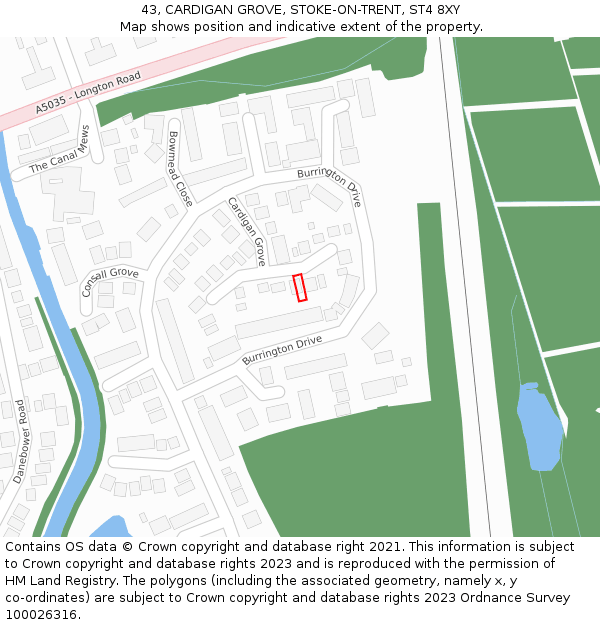 43, CARDIGAN GROVE, STOKE-ON-TRENT, ST4 8XY: Location map and indicative extent of plot