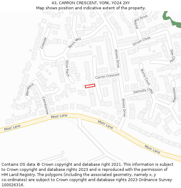 43, CARRON CRESCENT, YORK, YO24 2XY: Location map and indicative extent of plot
