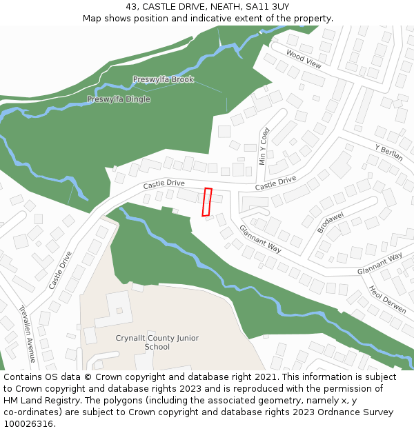 43, CASTLE DRIVE, NEATH, SA11 3UY: Location map and indicative extent of plot