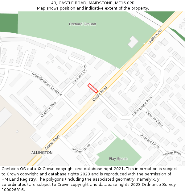 43, CASTLE ROAD, MAIDSTONE, ME16 0PP: Location map and indicative extent of plot